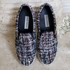 Steve Madden Tweed Boucle Sneakers Slip-ons Size 8